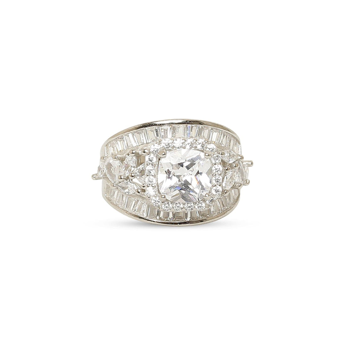 Sassy Baguette-Cut Zircon Statement sterling silver ring worn on hand