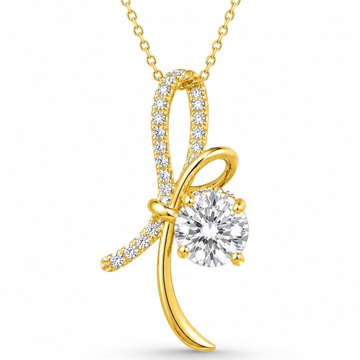 Zoom pic of seravelle Luxe 925 silver pendant necklace in gold polish with sparkling white stones and luxury elegant designc 