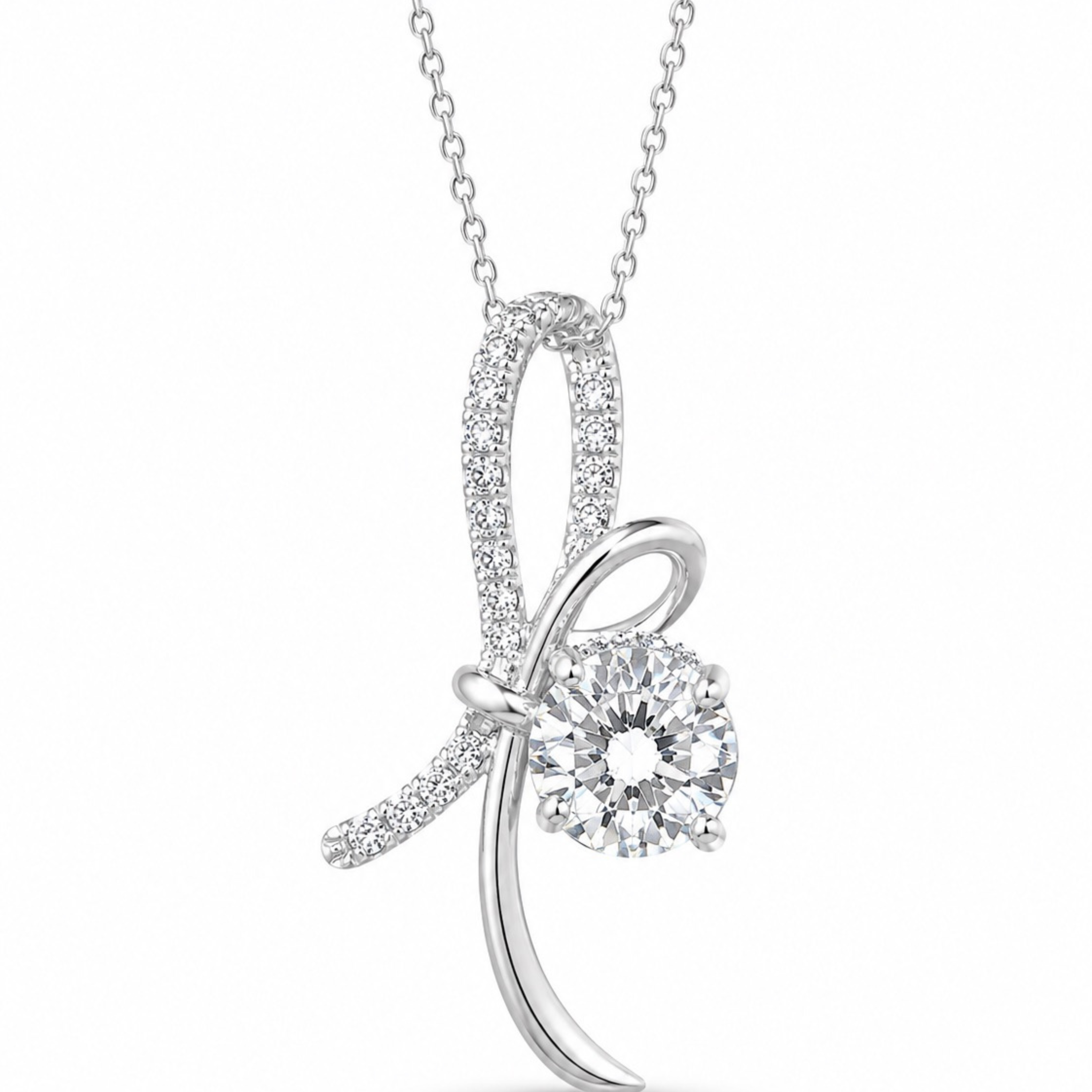 Seravelle Luxe 925 silver pendant necklace in white polish with sparkling white stones and elegant design