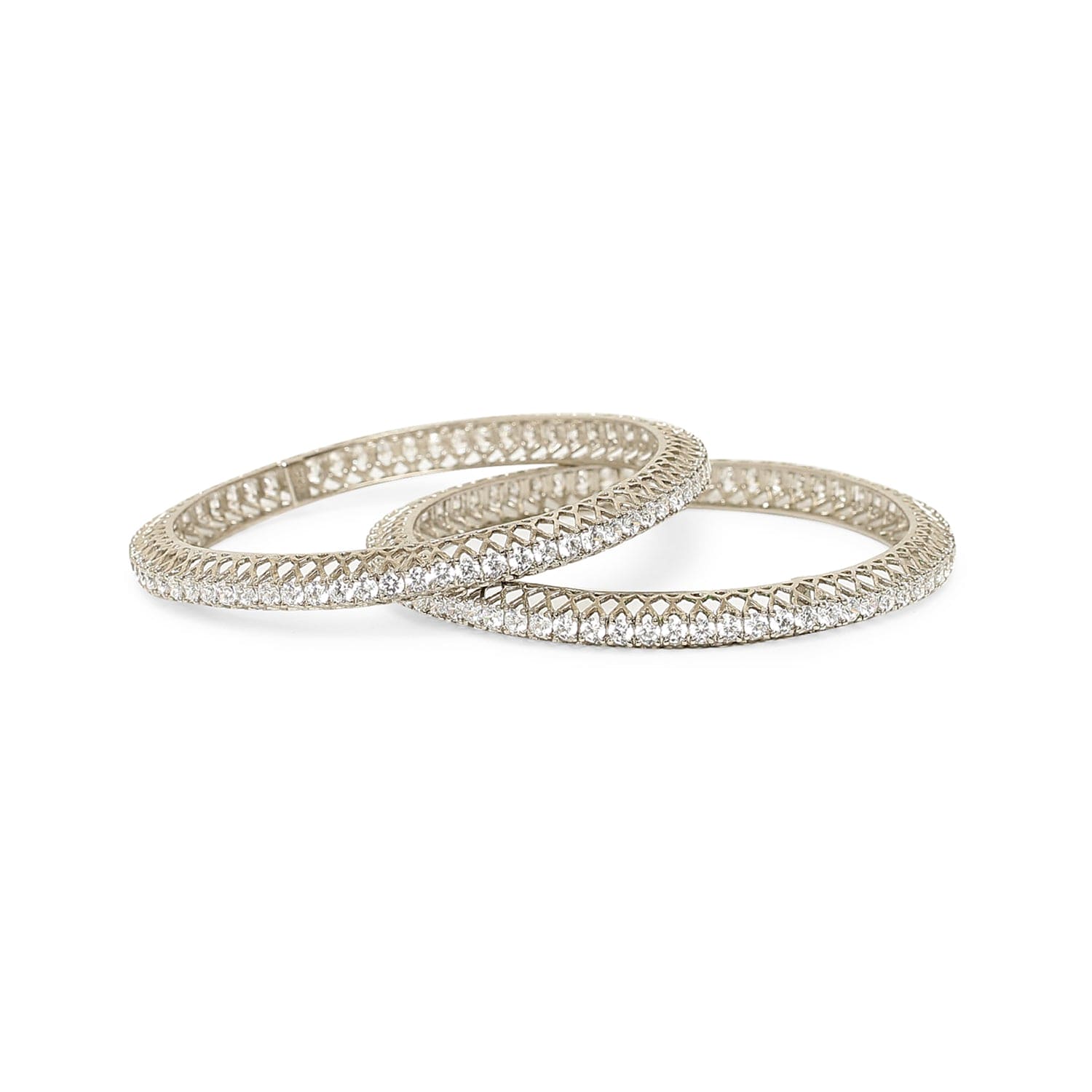 Single Line Classic Diamond 925 sterling silver bangle front view