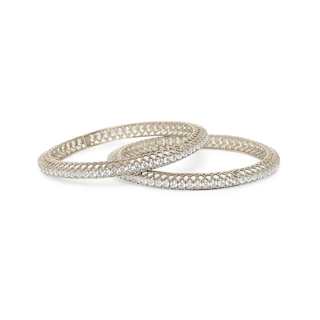 Single Line Classic Diamond 925 sterling silver bangle front view