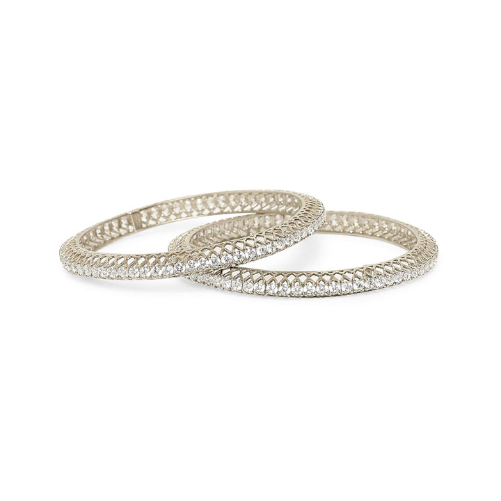 Single Line Classic Diamond 925 sterling silver bangle front view
