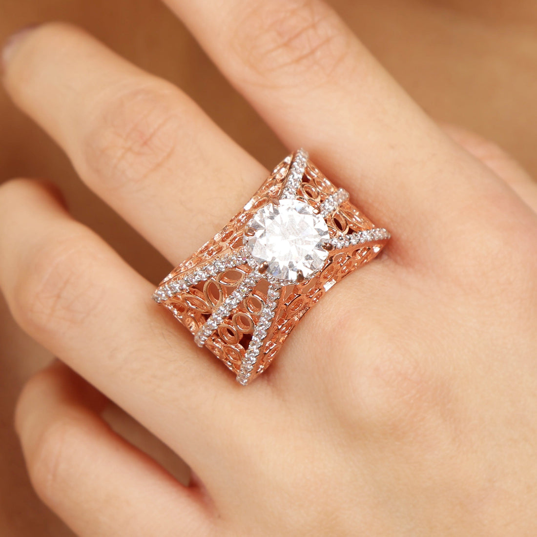 Solitaire Tower 925 sterling silver ring alternate angle view