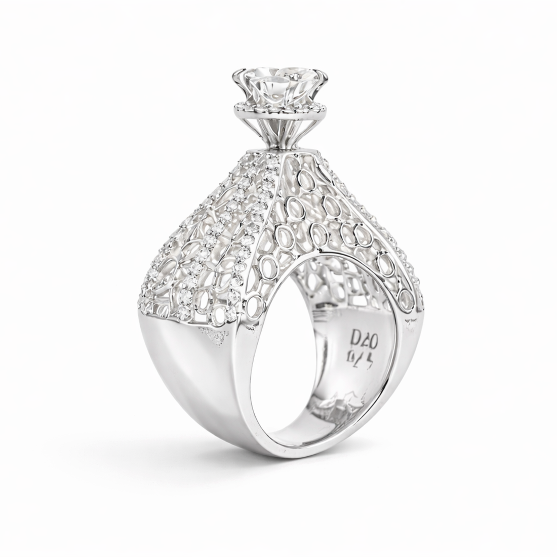 Solitaire Tower 925 sterling silver ring front view