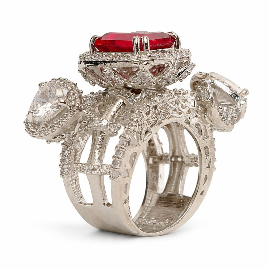Sophisticated Ruby Octa Heart sterling silver ring alternate view