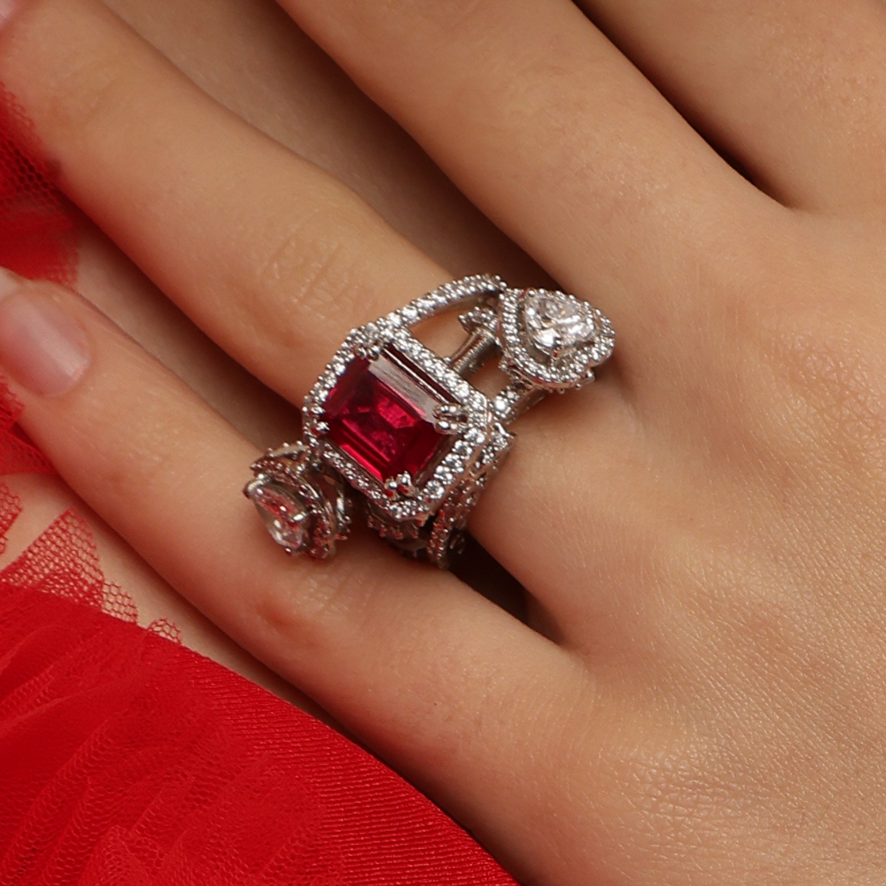 Sophisticated Ruby Octa Heart sterling silver ring close-up detail