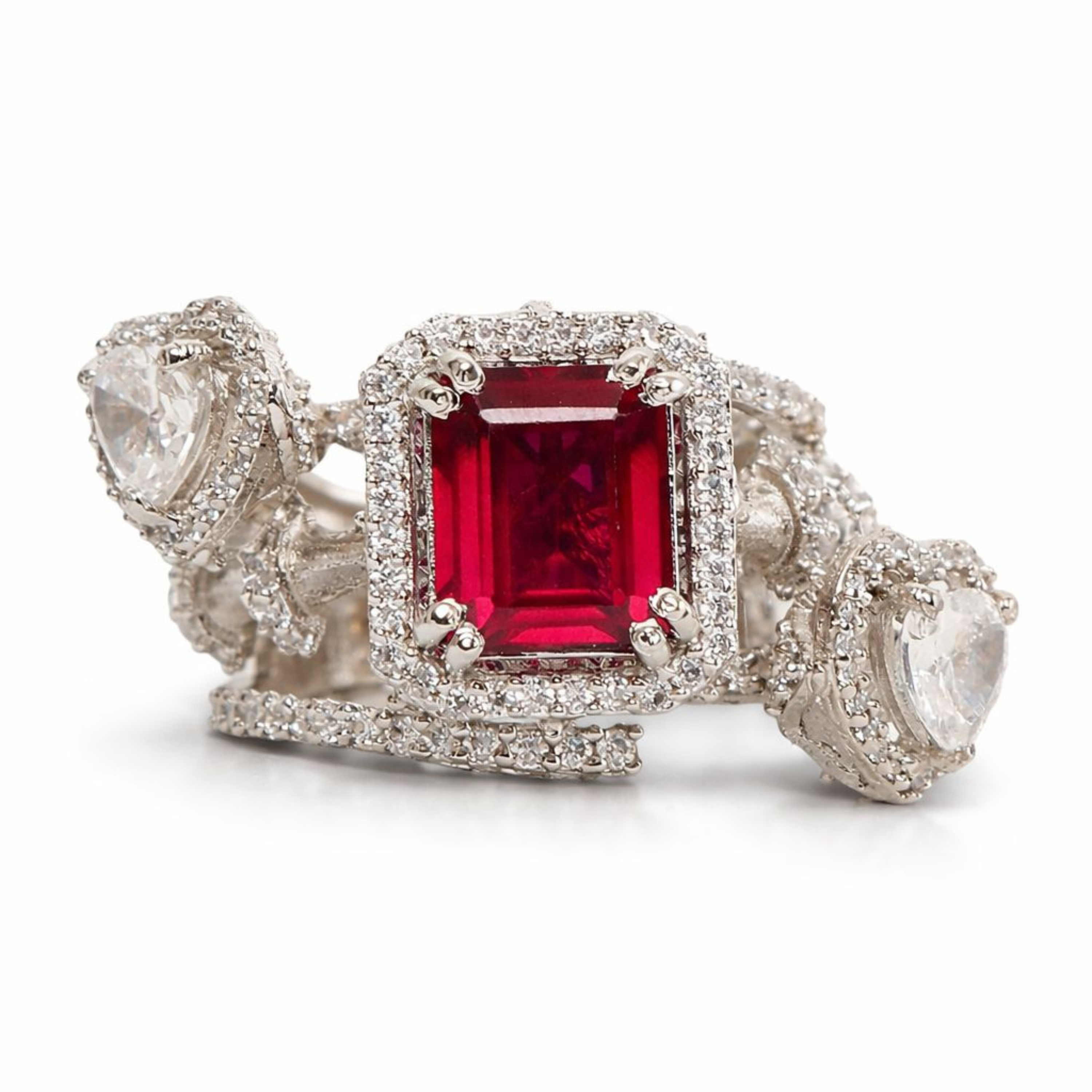 Sophisticated Ruby Octa Heart 925 sterling silver ring front view