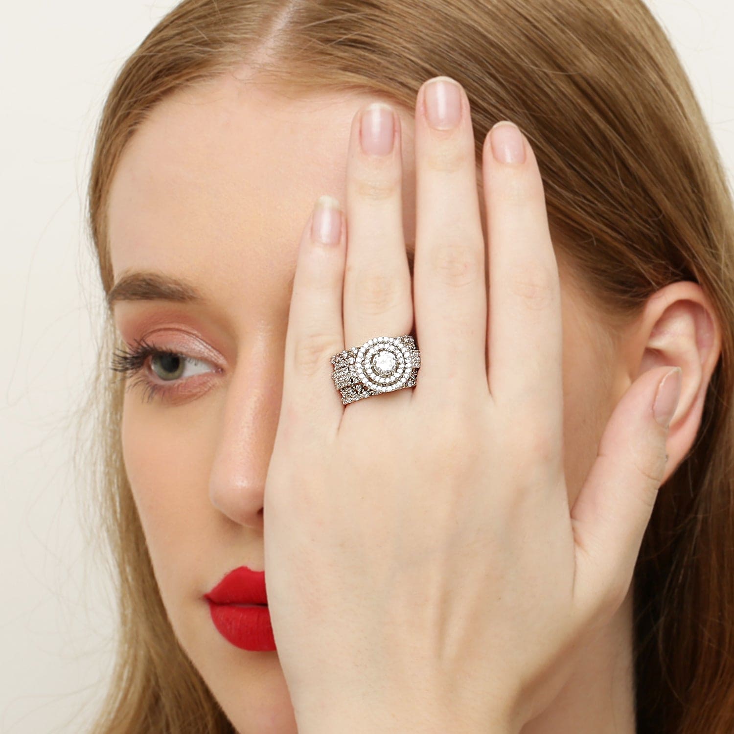 Sparkling Swirl sterling silver ring worn on hand
