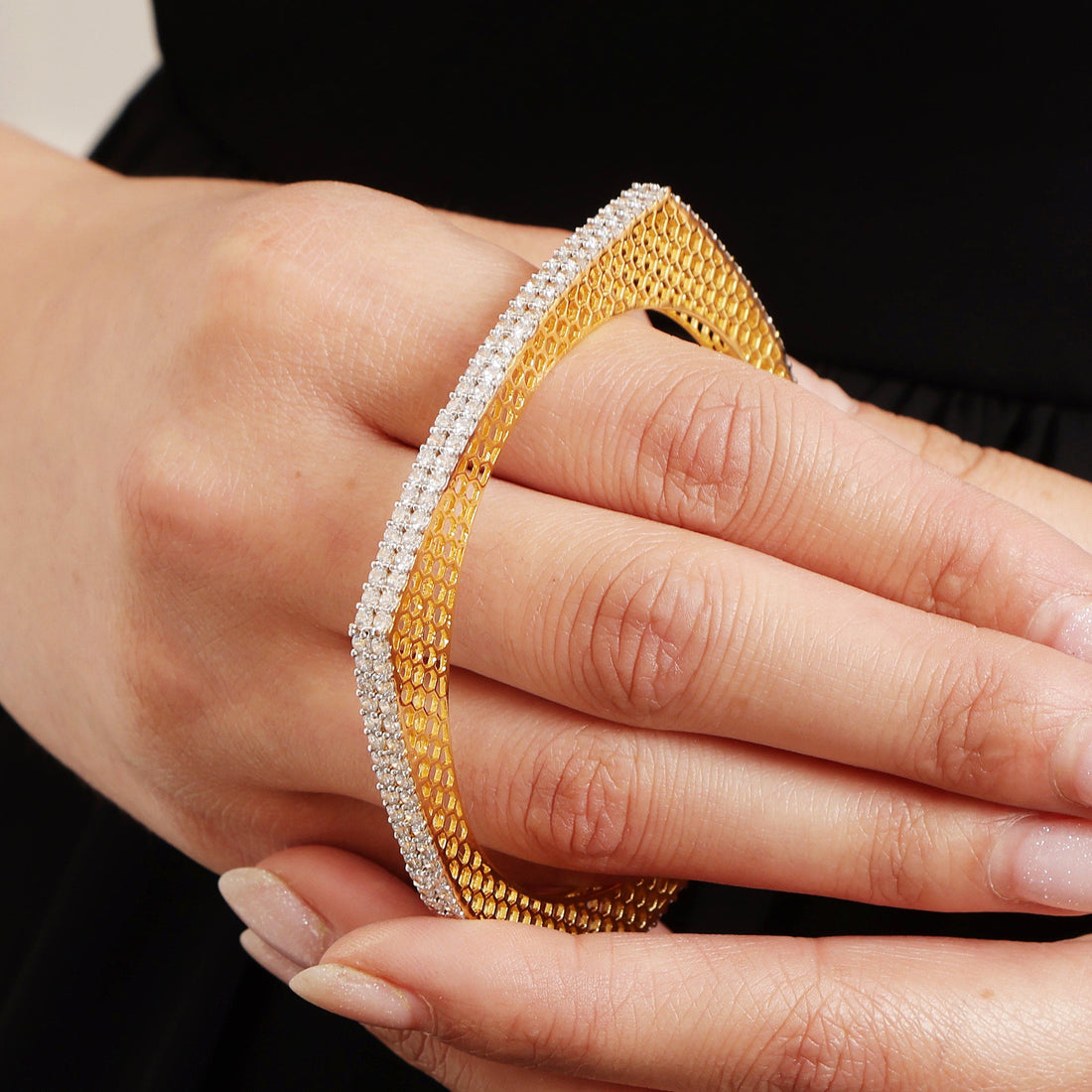 Square Allure sterling silver bangle lifestyle shot