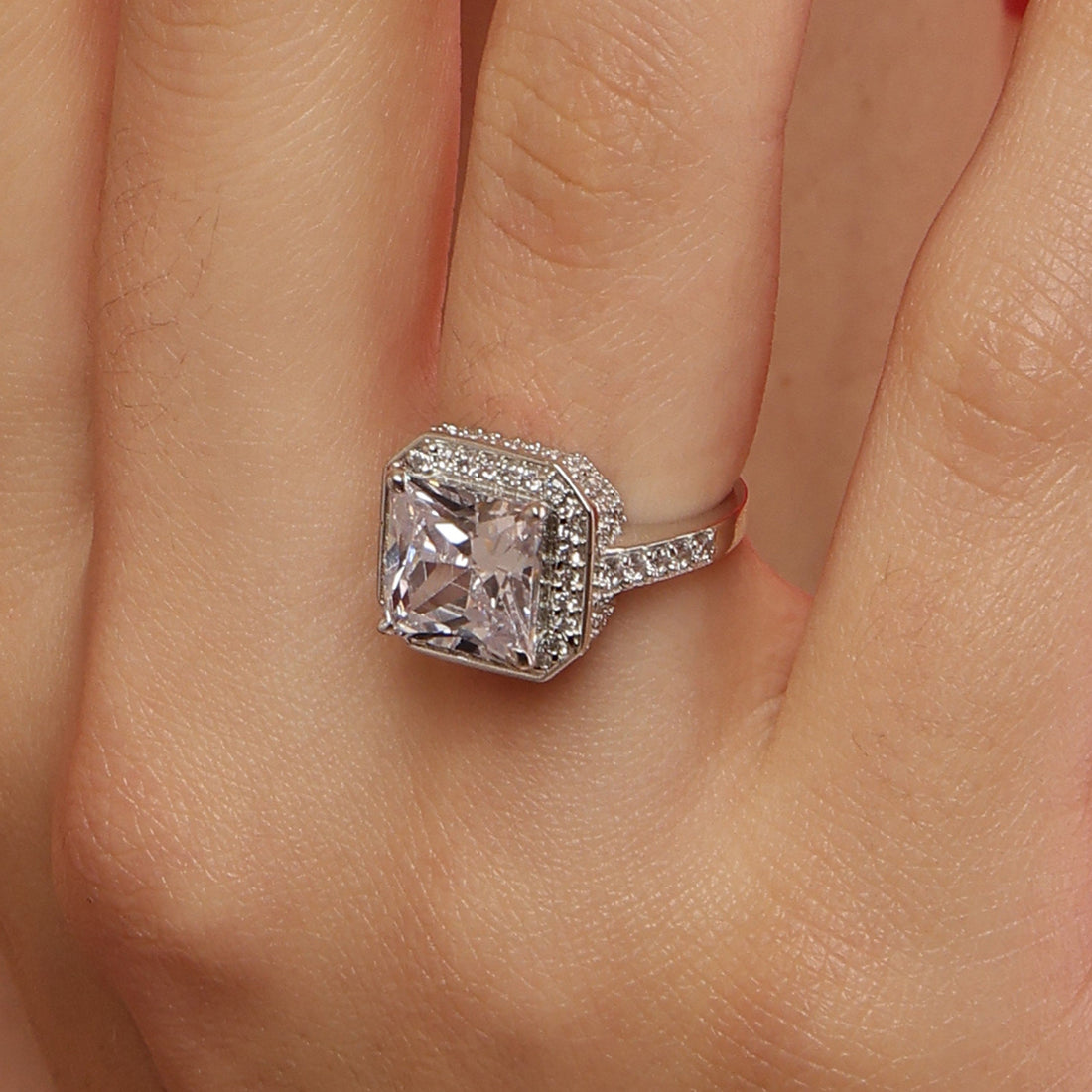 Square Eternity sterling silver ring close-up detail