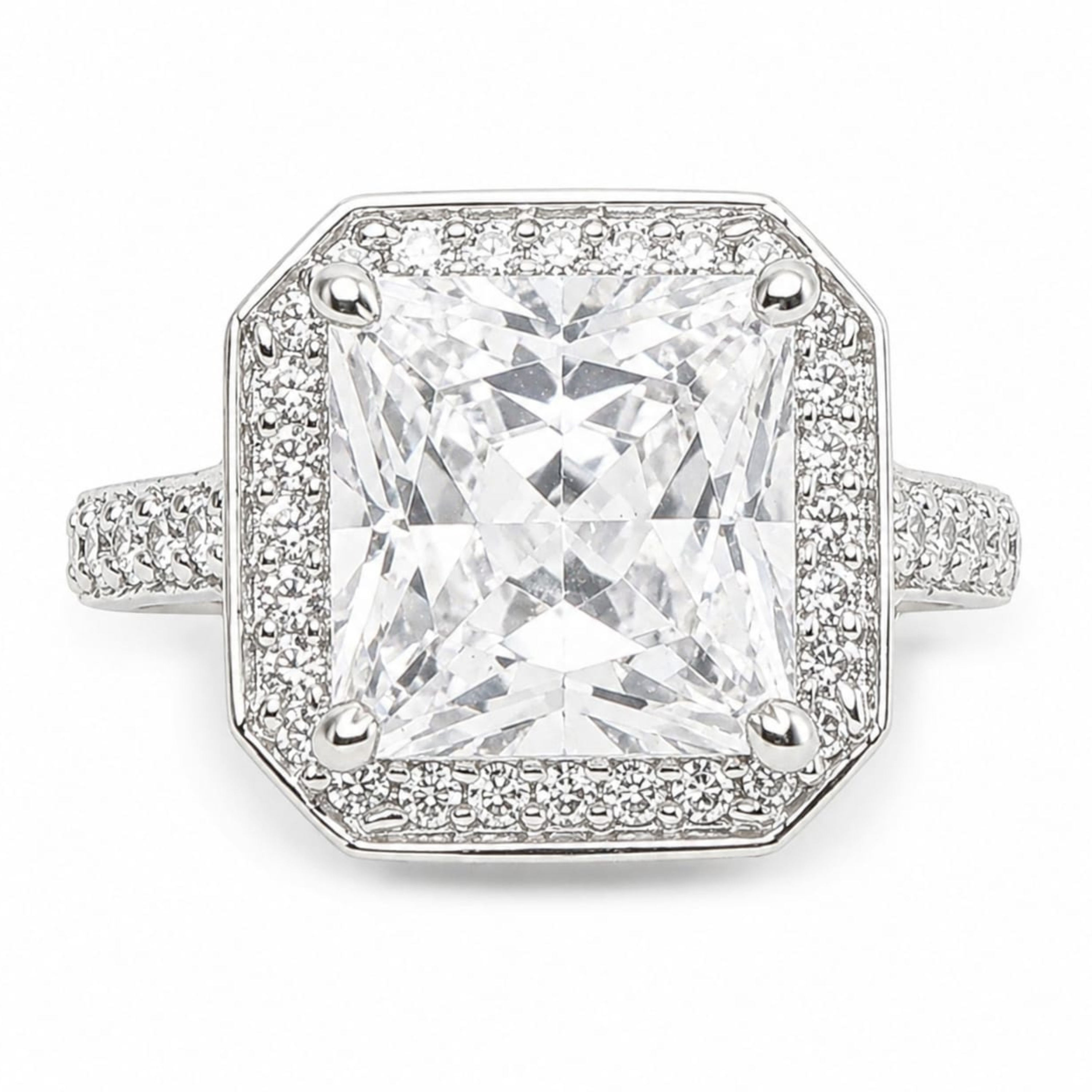 Square Eternity 925 sterling silver ring front view