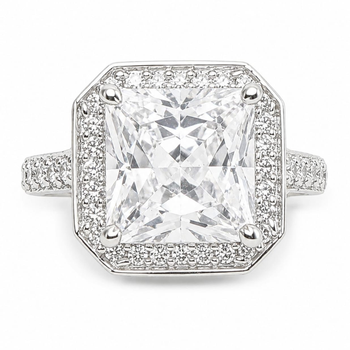 Square Eternity 925 sterling silver ring front view