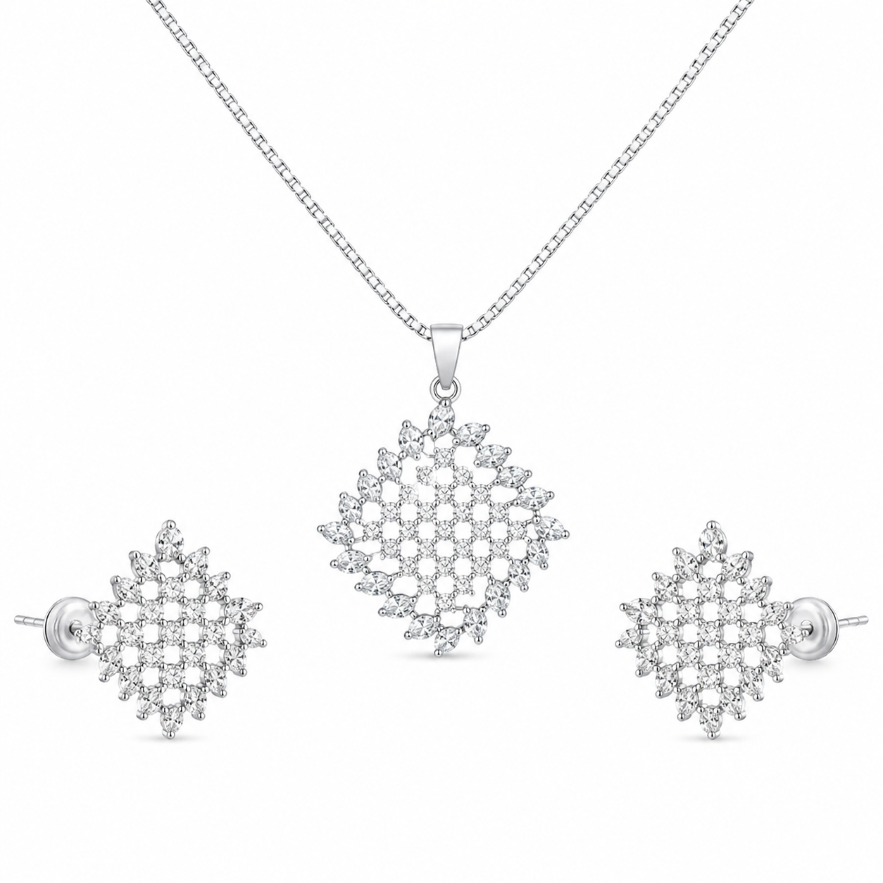 Squared Grace 925 sterling silver pendant set front view