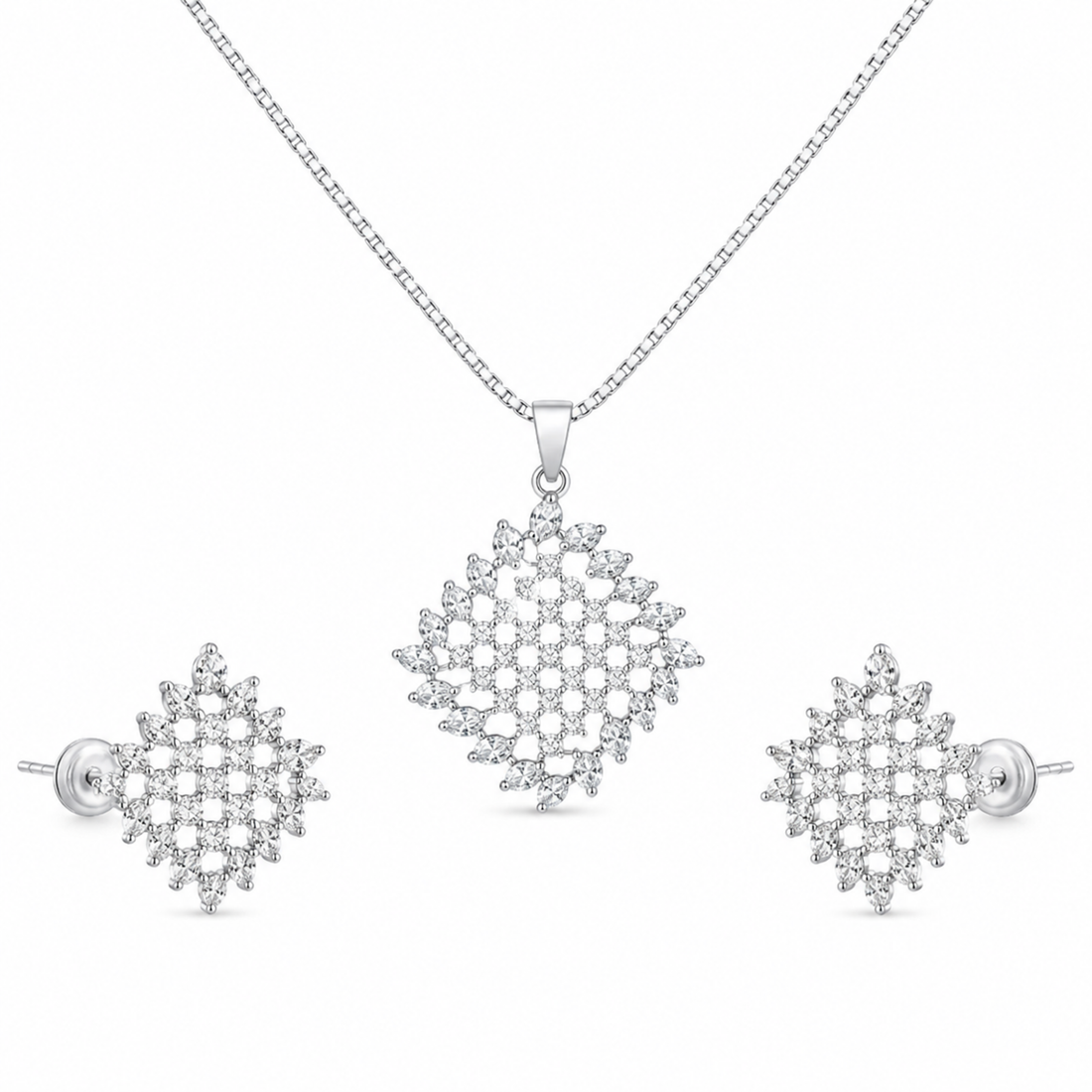 Squared Grace 925 sterling silver pendant set front view