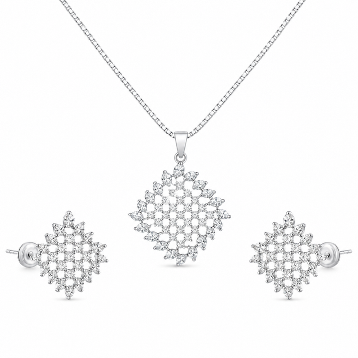 Squared Grace 925 sterling silver pendant set front view