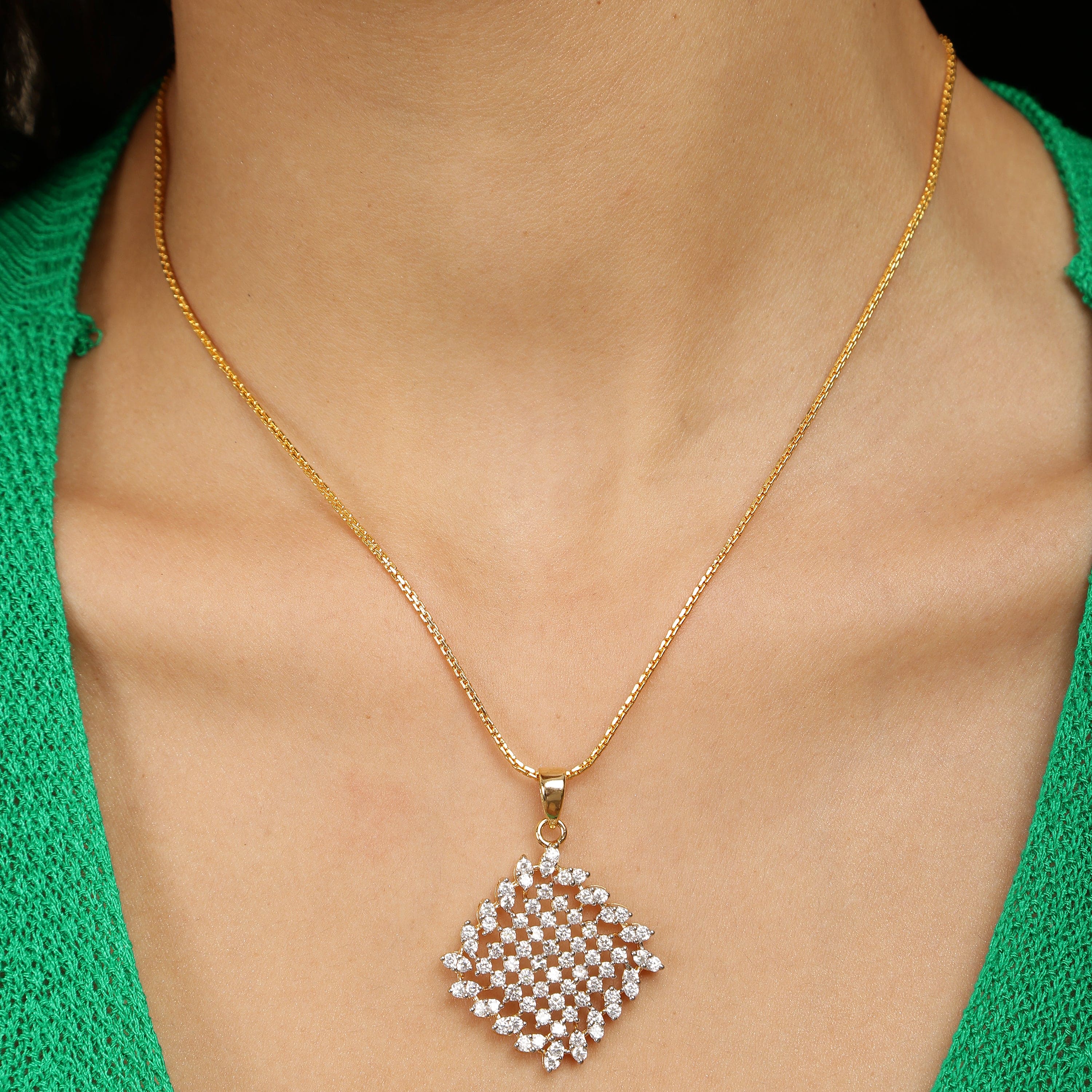 Squared Grace sterling silver pendant set worn look