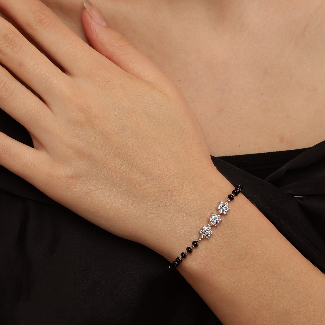 Star Trinity Mangalsutra 925 sterling silver bracelet front view