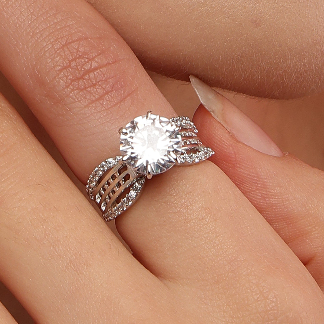Stardust Cascade sterling silver ring close-up detail