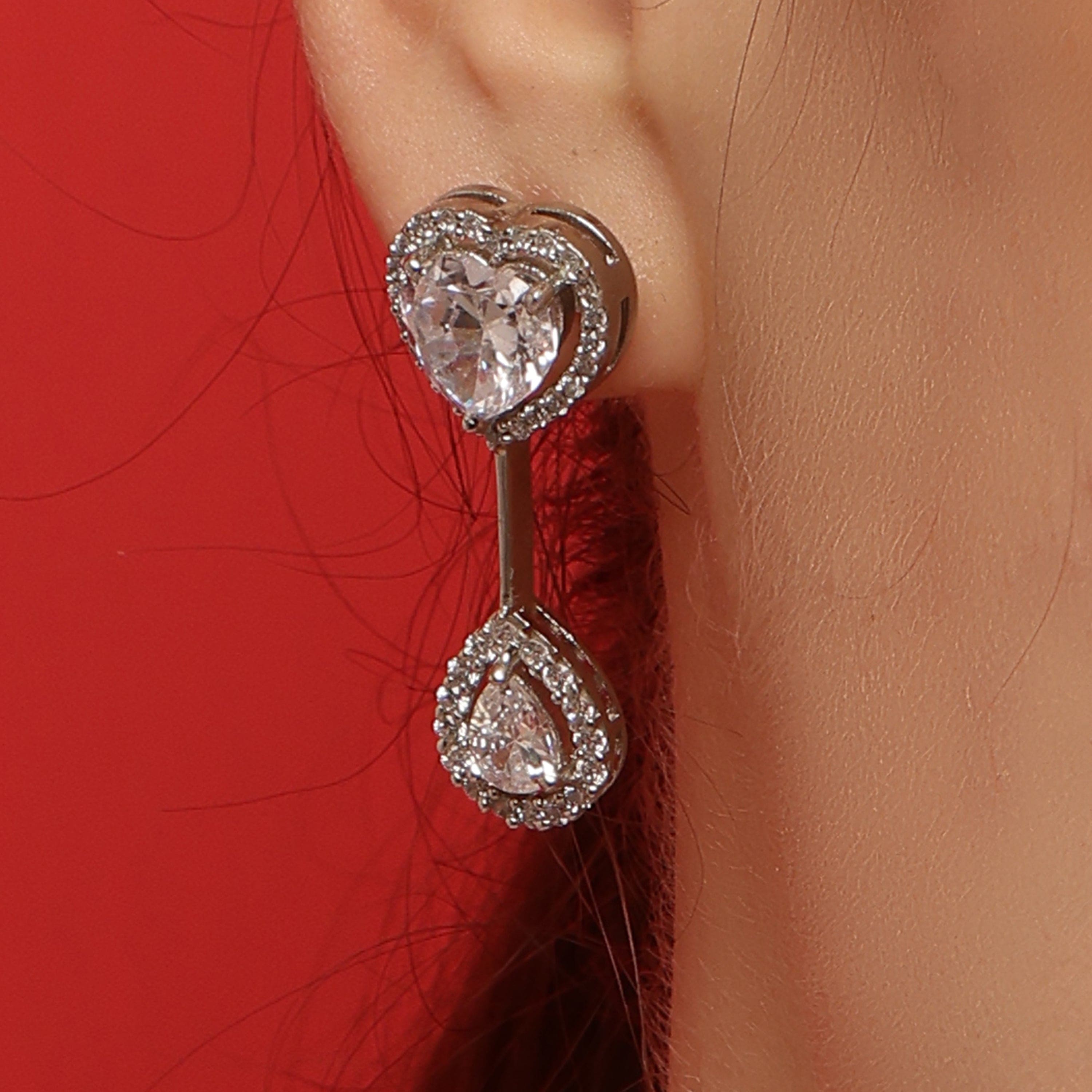 Sweetheart Sparkle Drop sterling silver earrings close-up detail