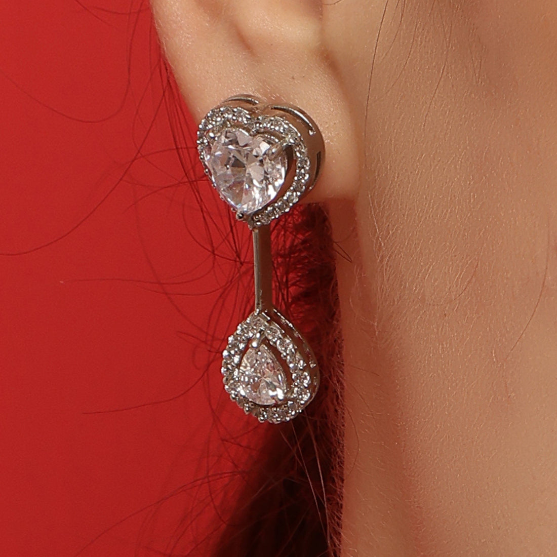 Sweetheart Sparkle Drop sterling silver earrings close-up detail