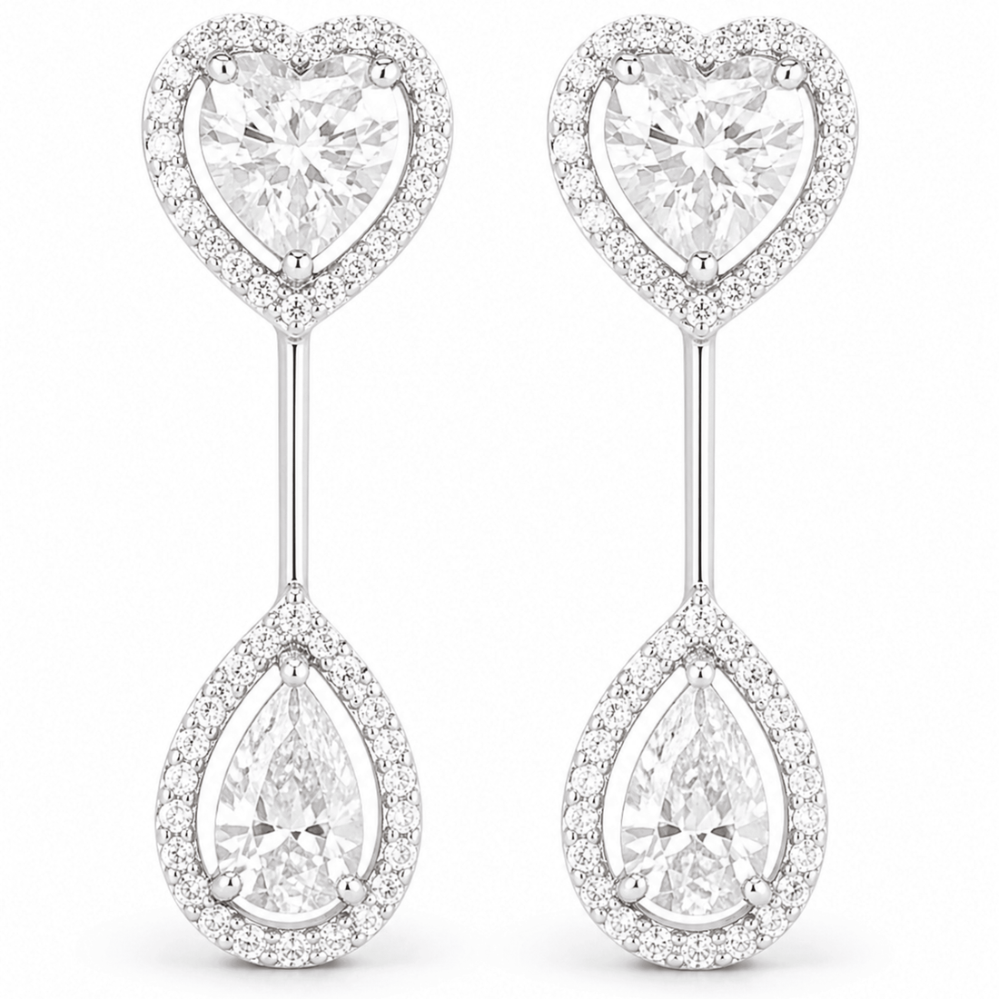 Sweetheart Sparkle Drop 925 sterling silver earrings front view