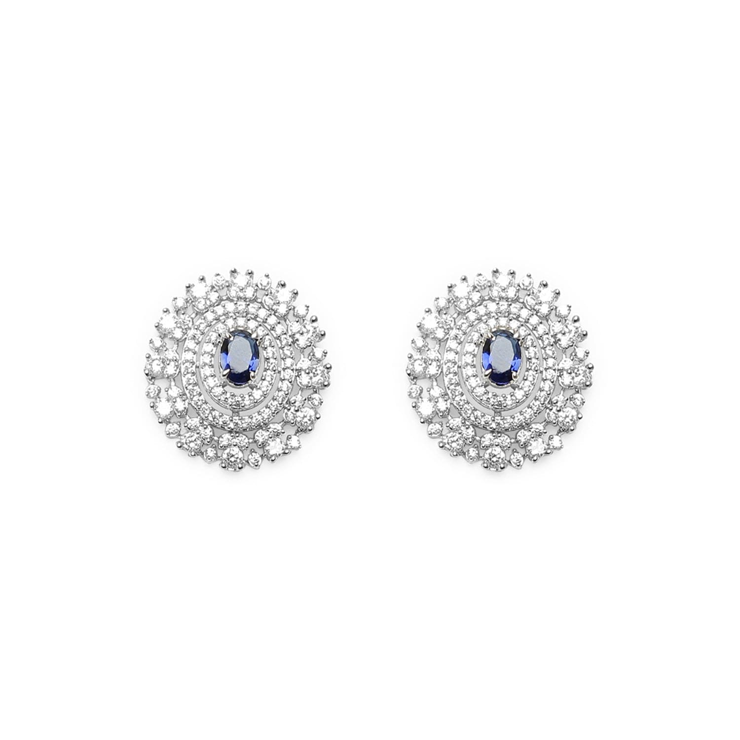 Symmetrical Sapphire Blue 925 sterling silver earring front view
