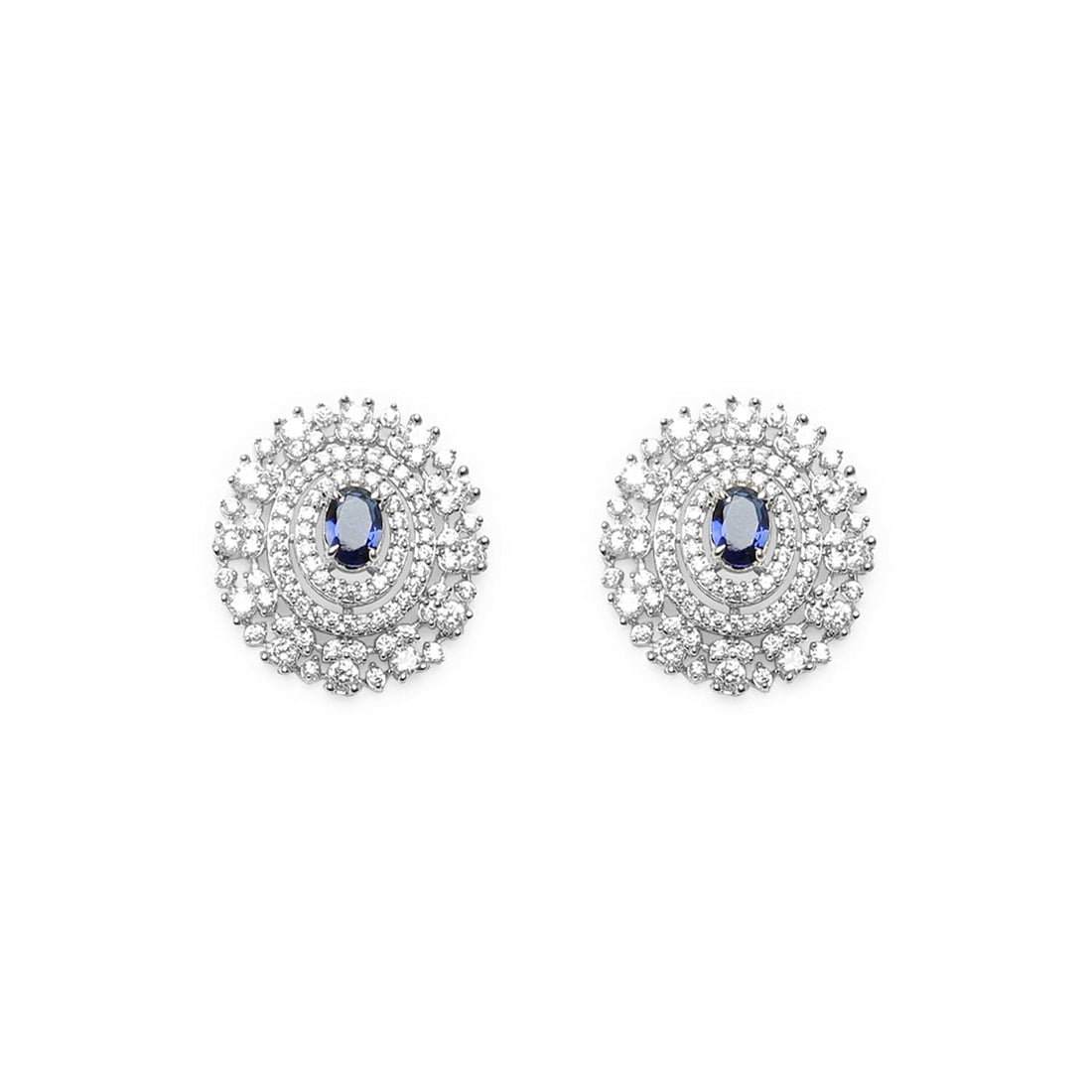 Symmetrical Sapphire Blue 925 sterling silver earring front view