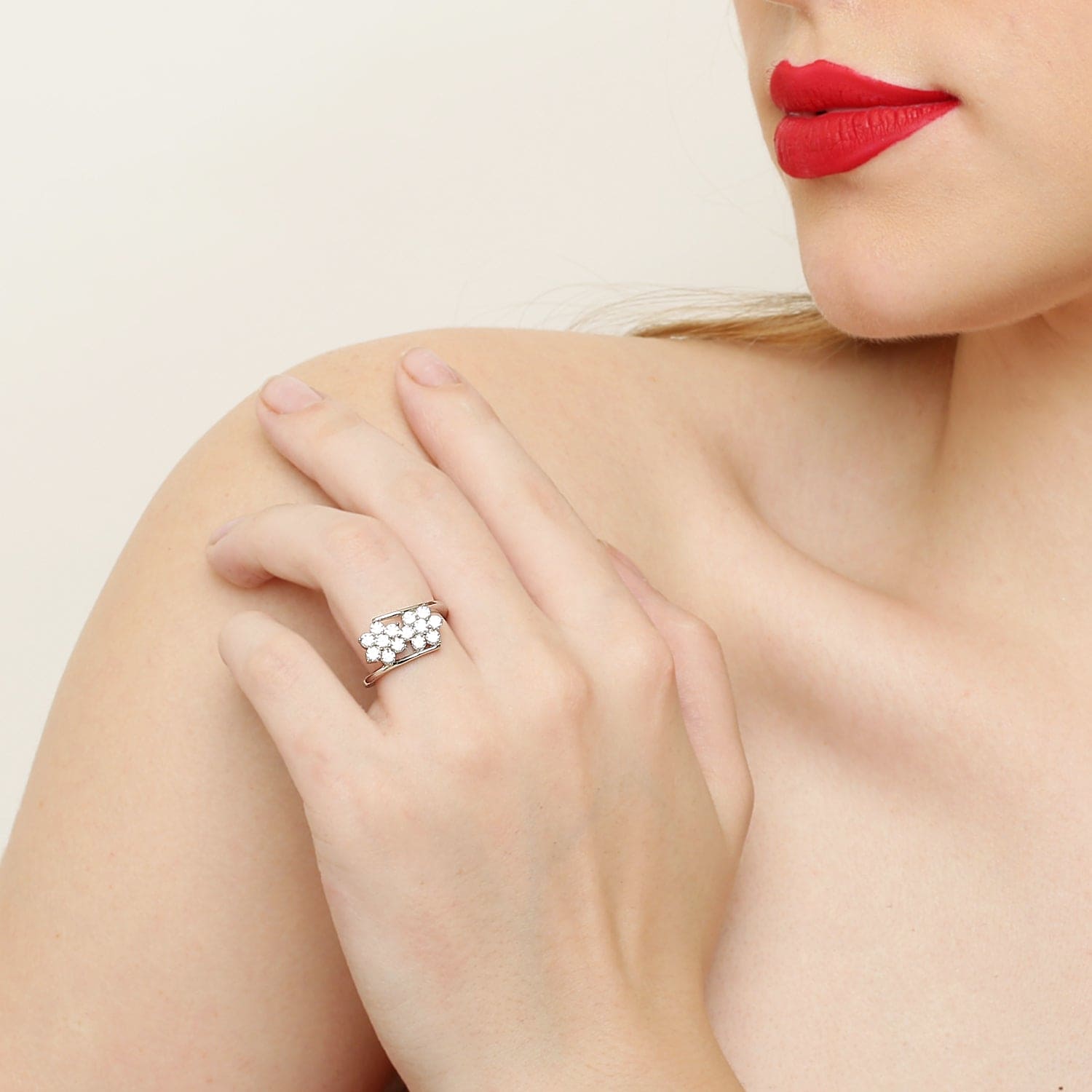 The Enchantress sterling silver ring worn on hand