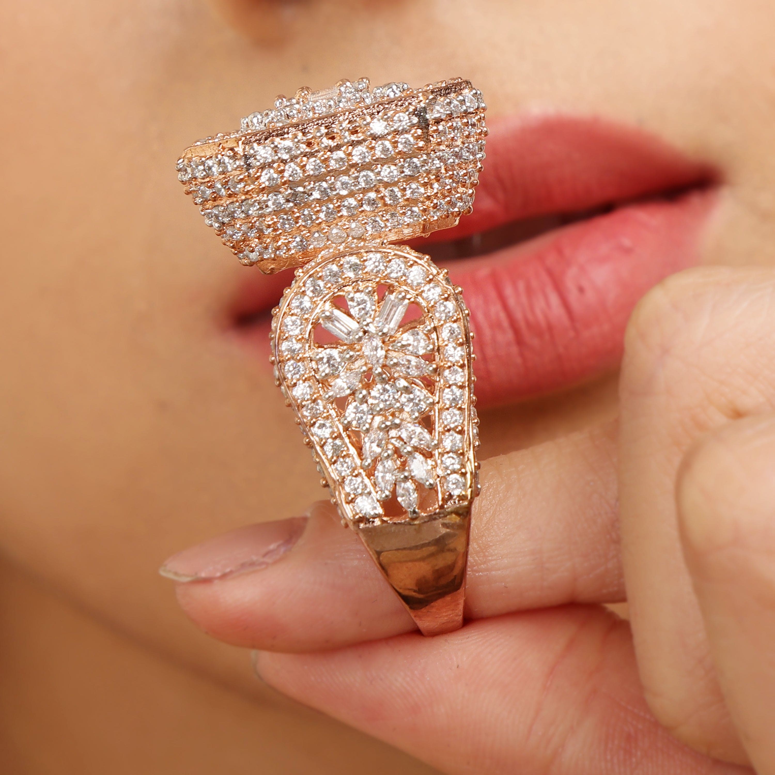 The Grandeur sterling silver ring worn on hand