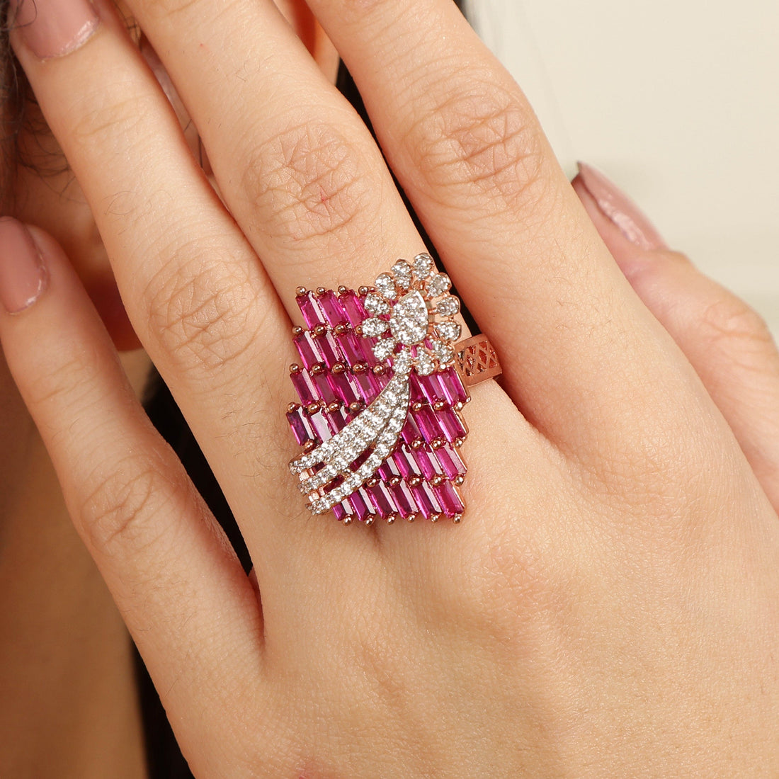 The Ruby Crest sterling silver ring alternate angle view
