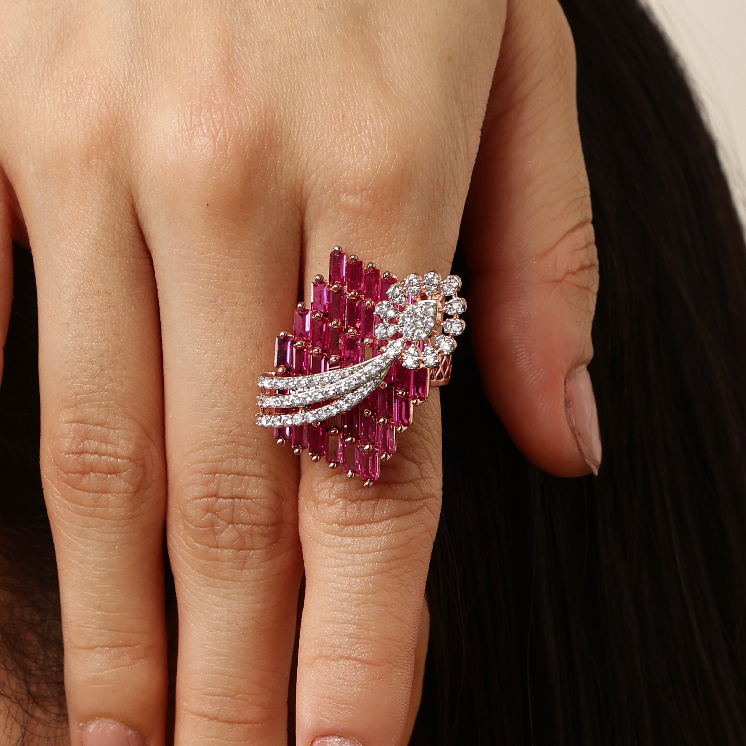The Ruby Crest sterling silver ring side angle view