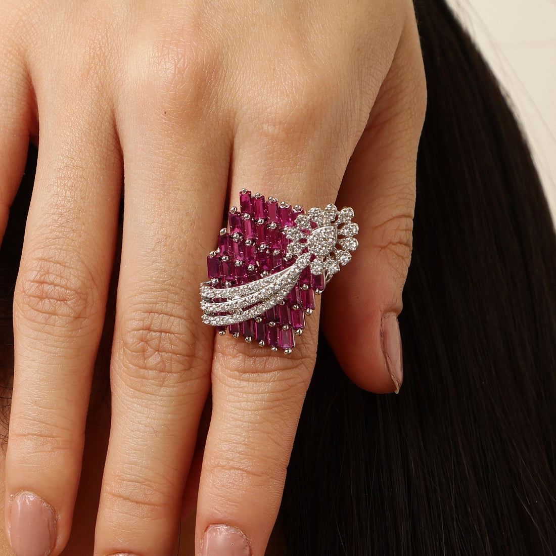 The Ruby Crest 925 sterling silver ring worn on hand