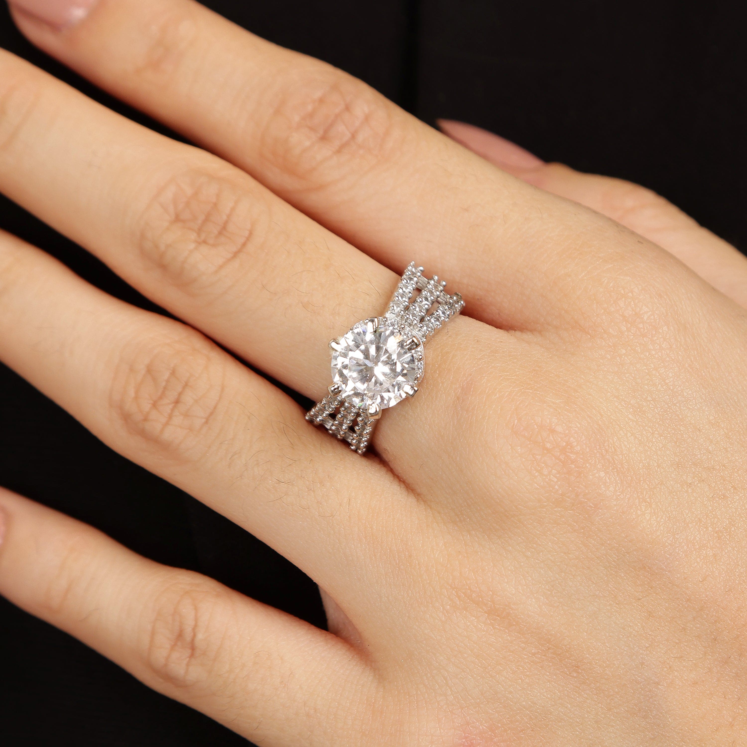 The Vogue Solitaire sterling silver ring close-up detail