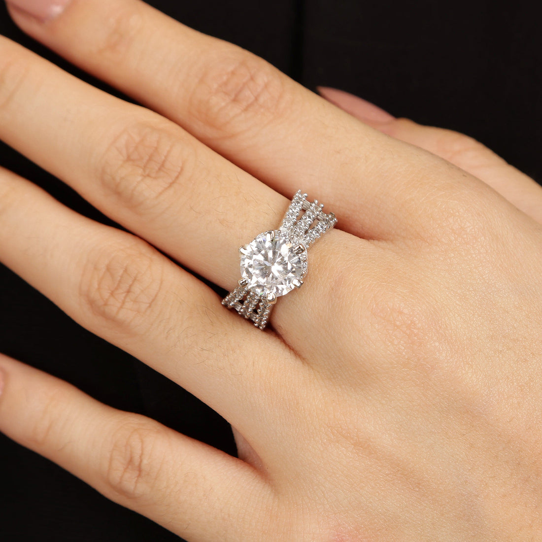 The Vogue Solitaire sterling silver ring close-up detail