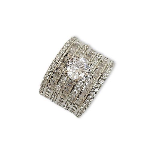 Trendy 7-Line Baguette sterling silver ring worn on hand
