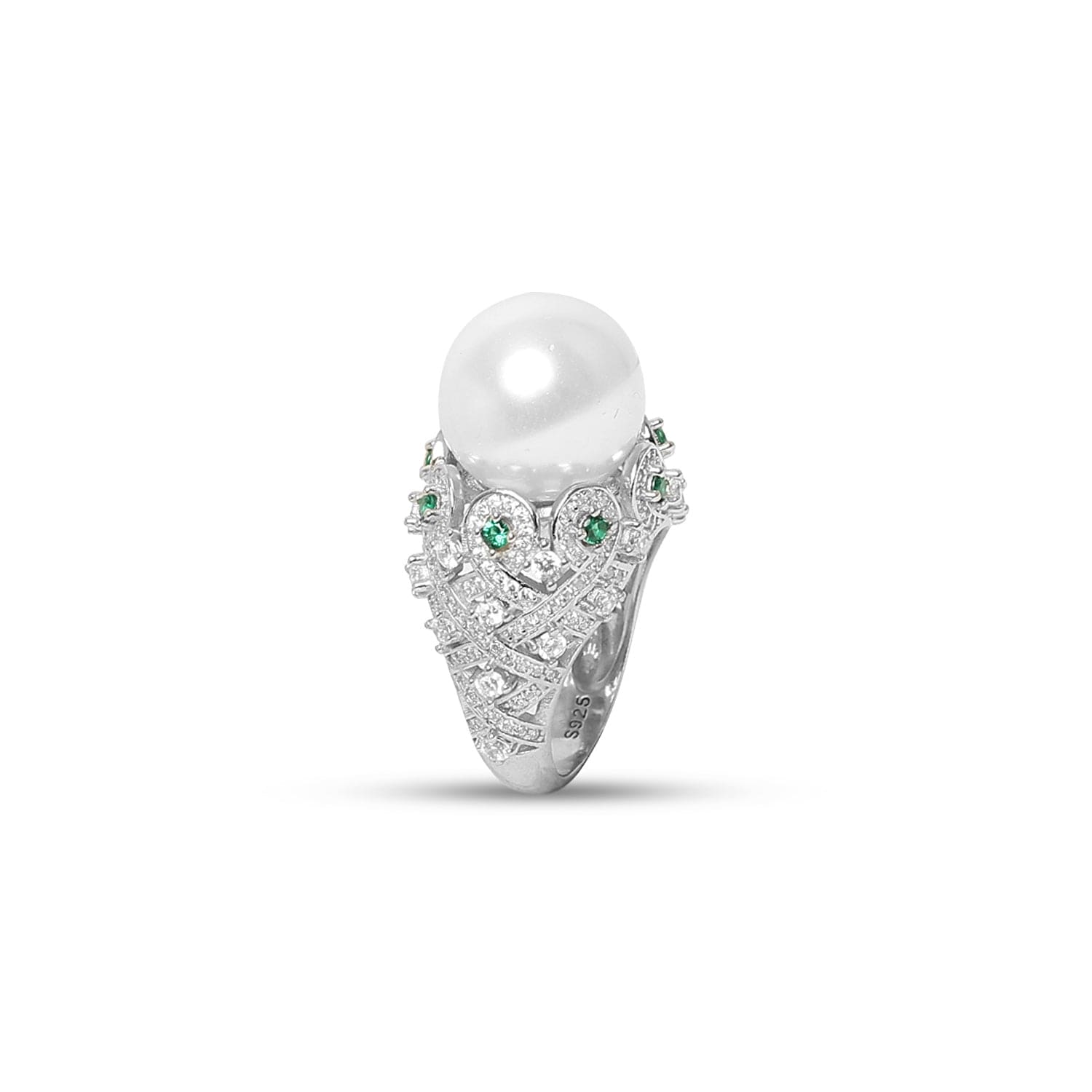 Trendy Pearl 925 sterling silver ring front view