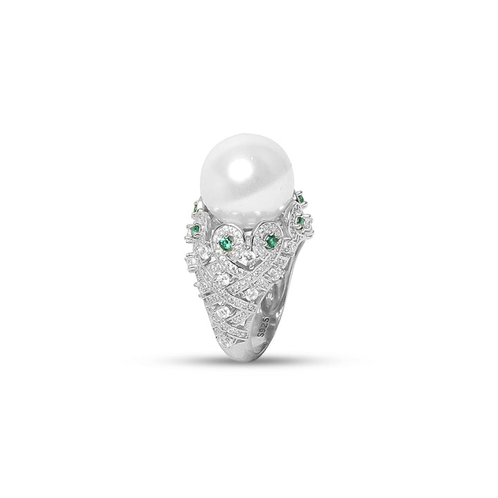 Trendy Pearl 925 sterling silver ring front view
