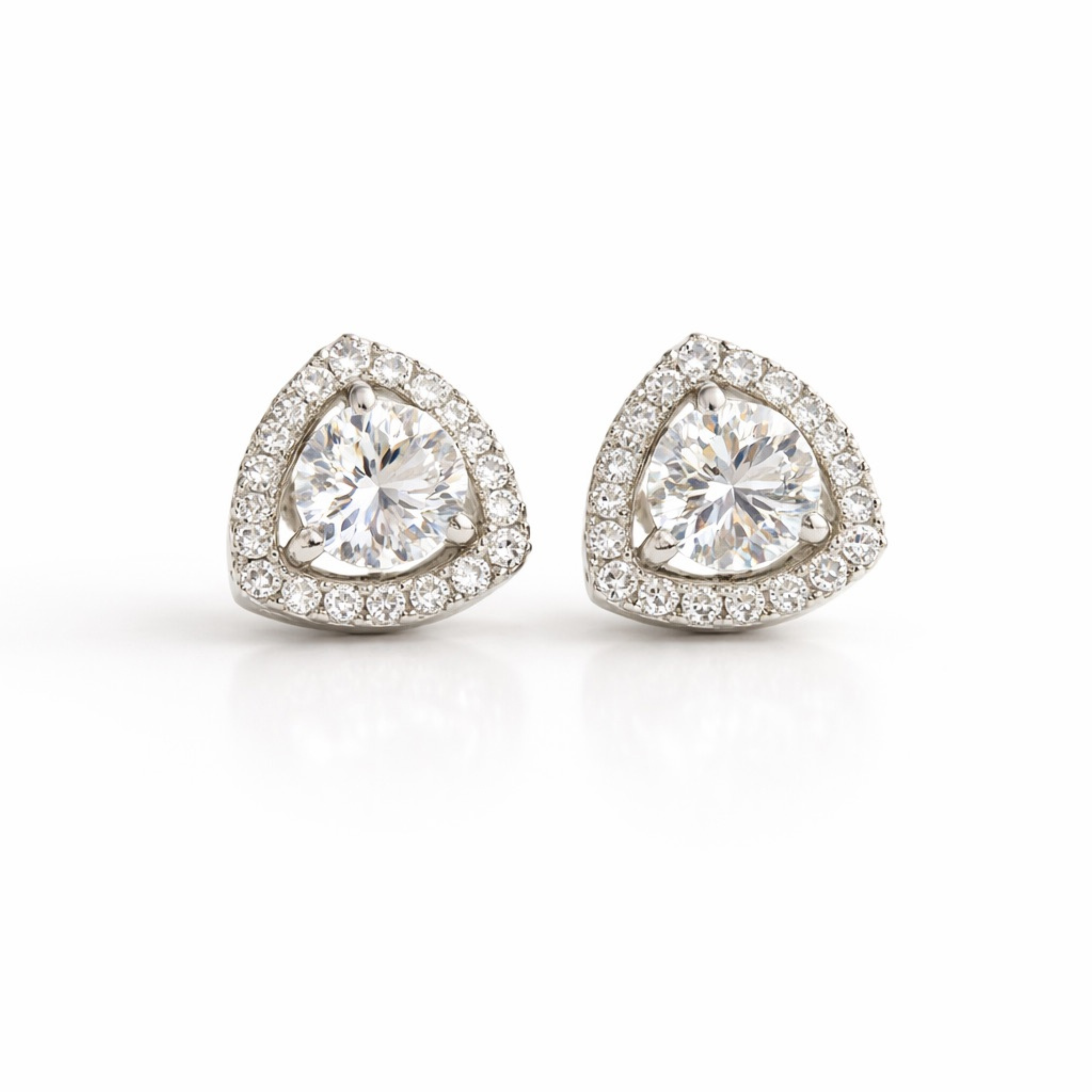 Triangular Solitaire 925 sterling silver studs front view