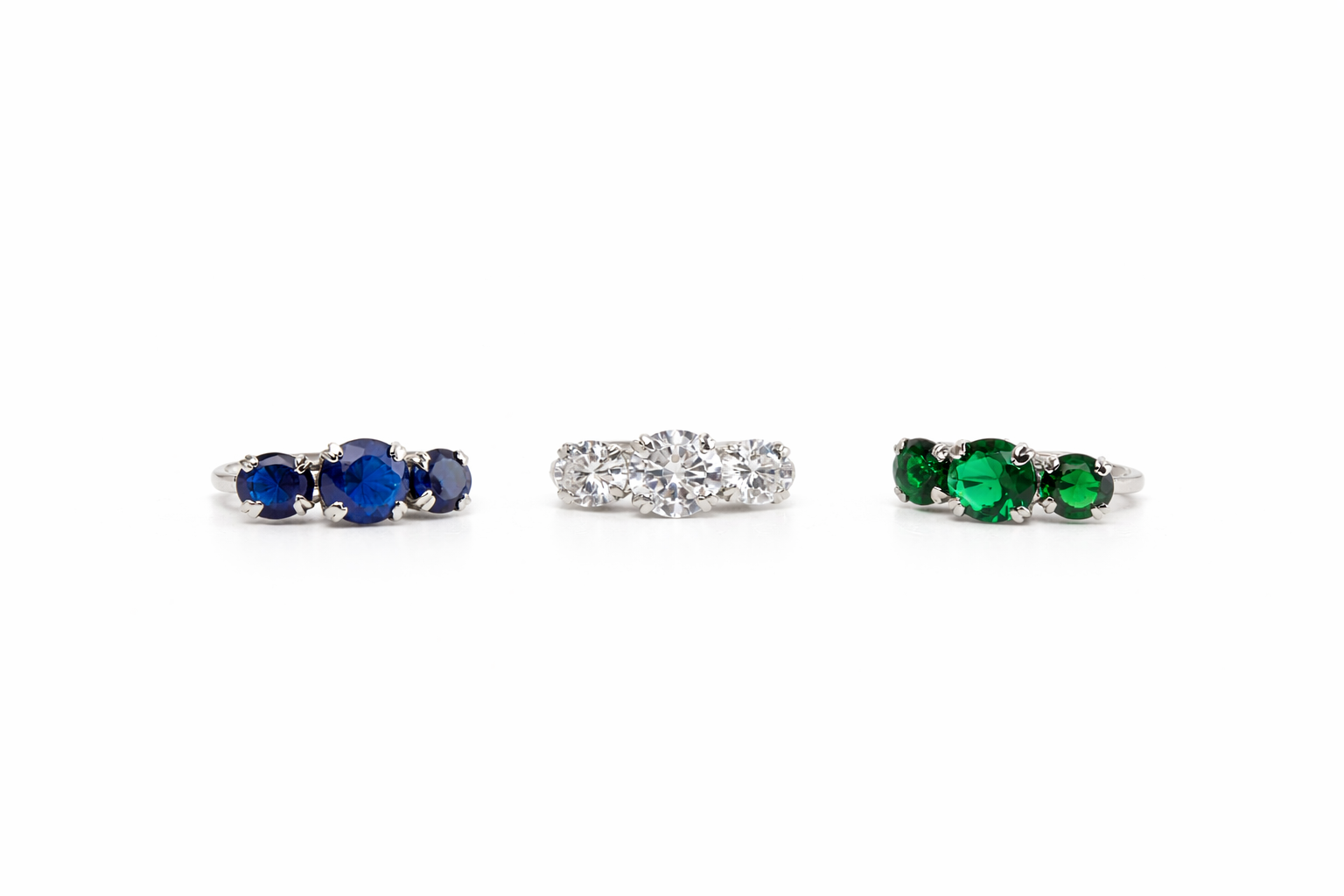 Trinity Radiance three-stone 925 sterling silver ring front view