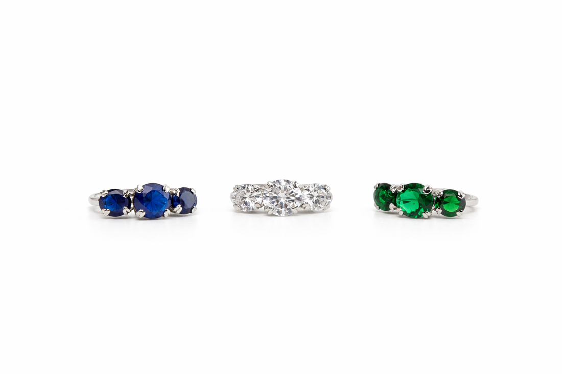 Trinity Radiance three-stone 925 sterling silver ring front view