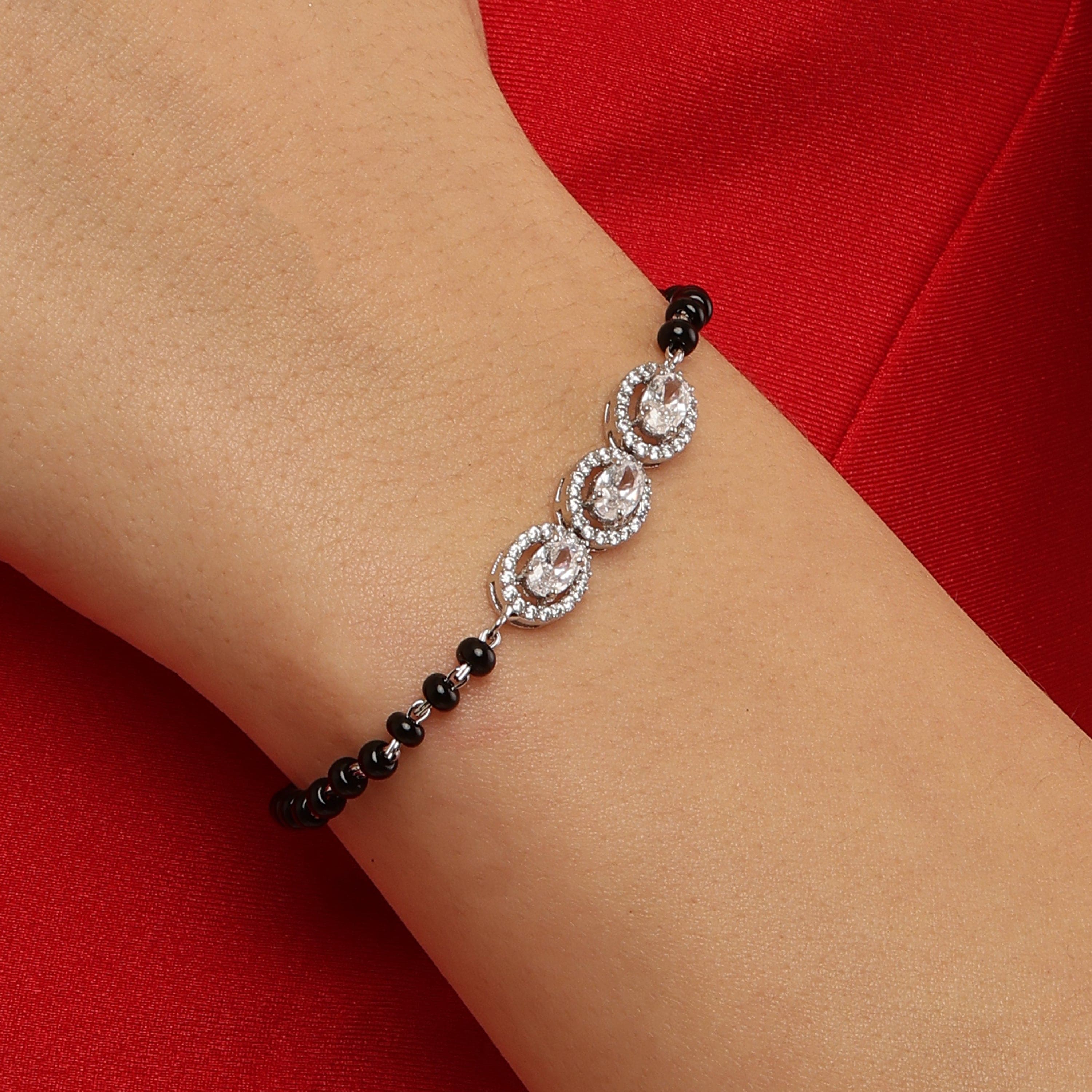 Triple Oval Cut Mangalsutra sterling silver bracelet close-up detail