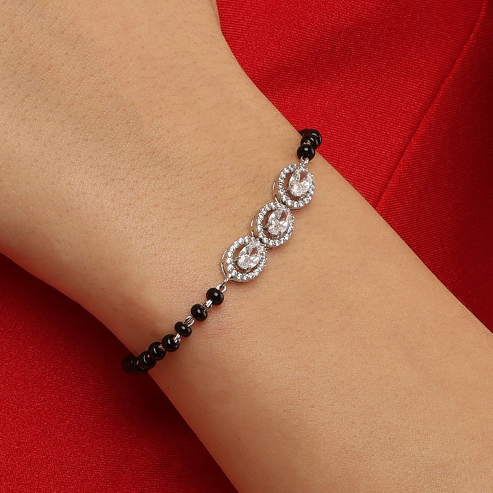 Triple Oval Cut Mangalsutra sterling silver bracelet close-up detail