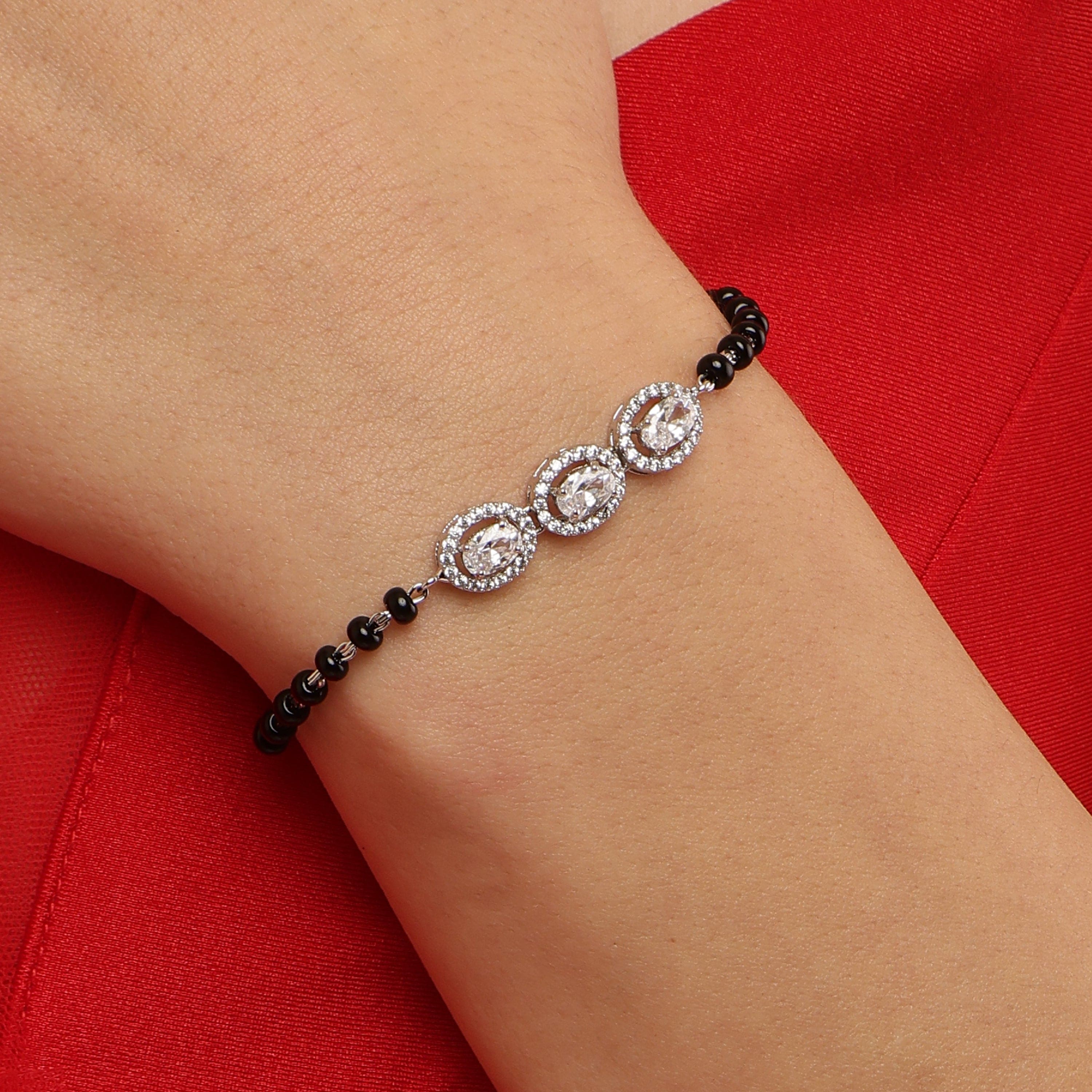 Triple Oval Cut Mangalsutra 925 sterling silver bracelet front view