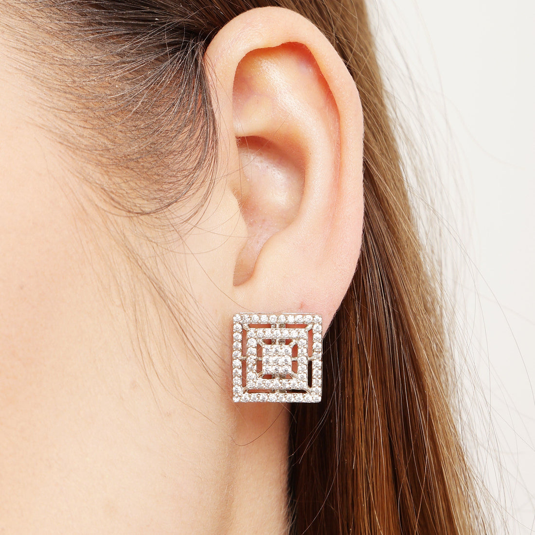 Urban Cube sterling silver studs close-up detail