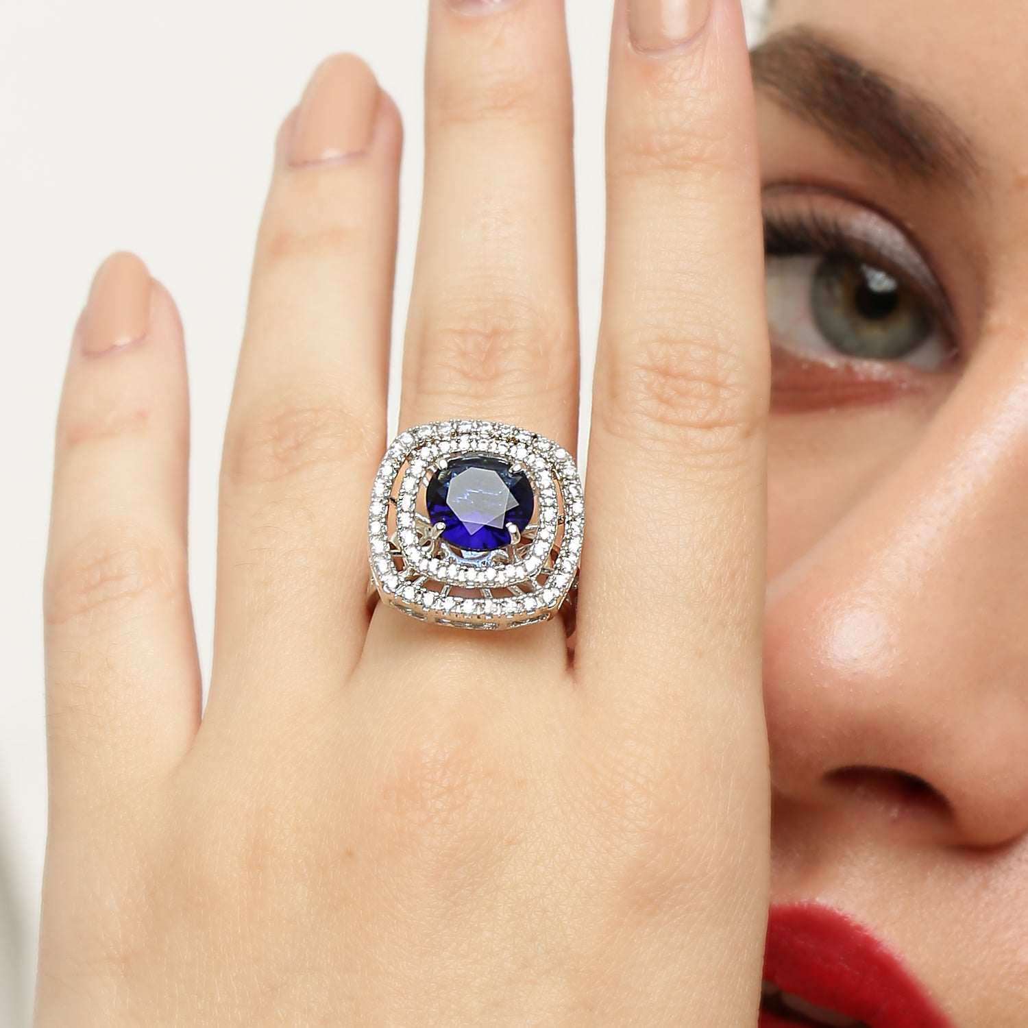 Victoria Blue Sapphire 925 sterling silver ring front view