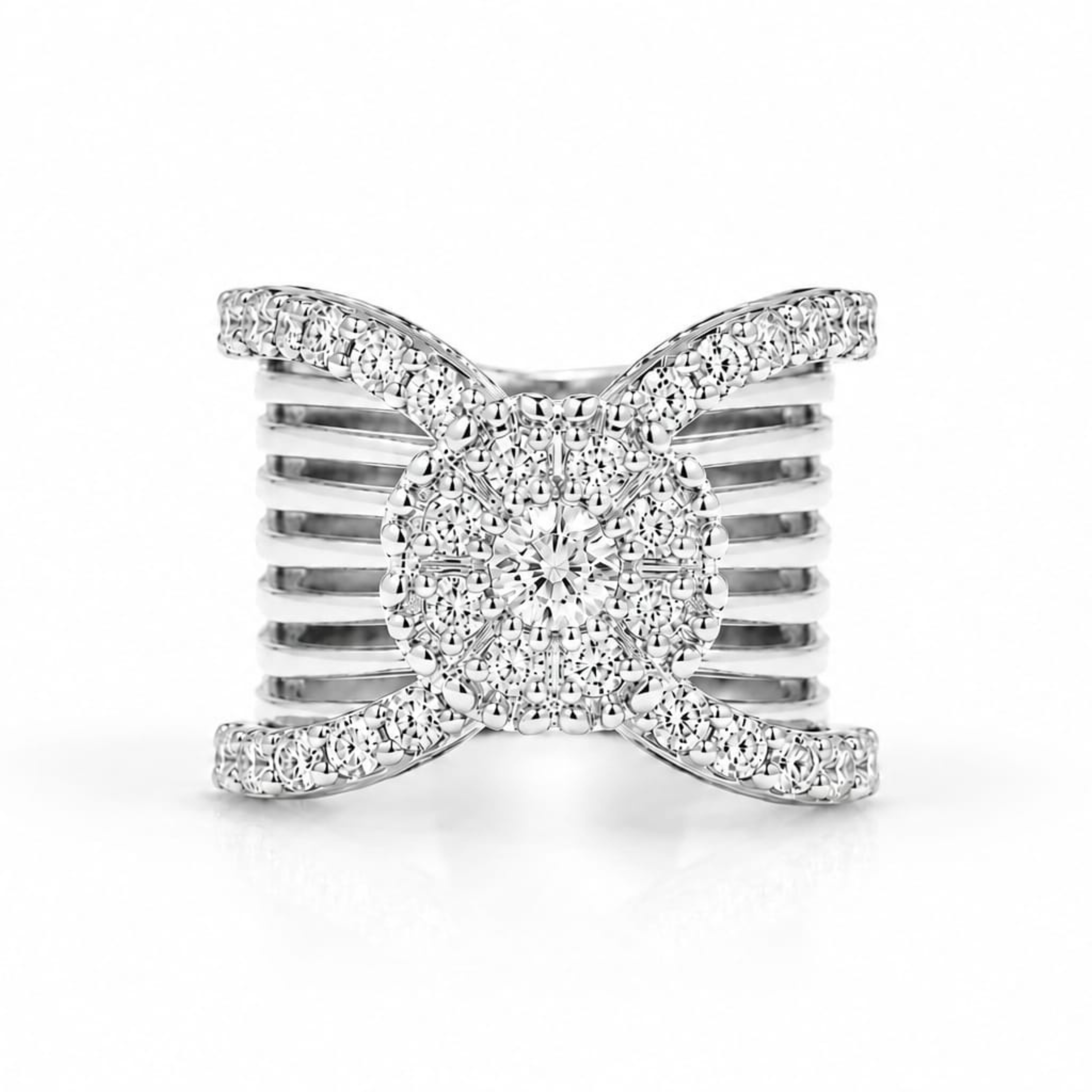 925 sterling silver white polish diamond multi band statement ring for women